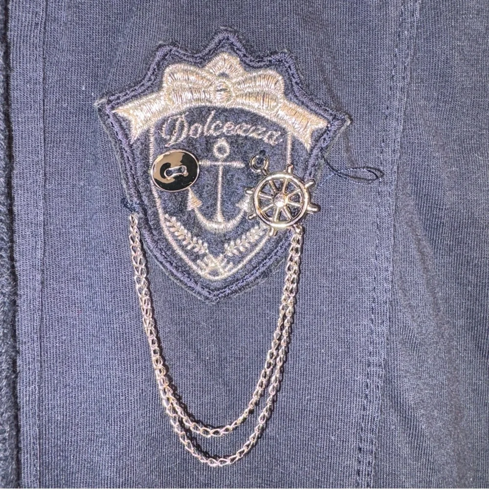 Dolcezza Navy Hooded Vest with anchor and Chain Details, approx Size XL - Picture 6 of 9